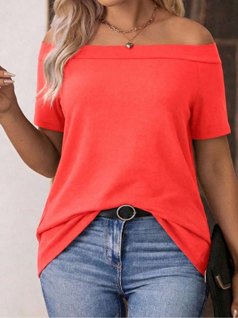 Off-Shoulder Short Sleeve Top in Orange